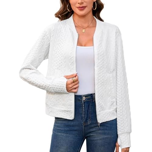 Totatuit Womens Long Sleeve Zip Up Cardigan Jacket Outfits Crewneck Casual Bomber Coat Lightweight Sweatshirts