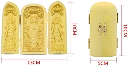 Miniatura 4 de Kwan Yin Buda Shakyamuni Estatua de madera de boj tallado escultura plegable caja santuario