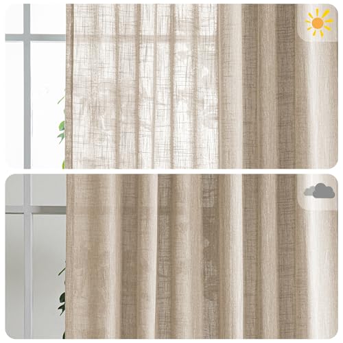 Rideaux semi-transparents anti-vis-à-vis aspect lin beige pour salon