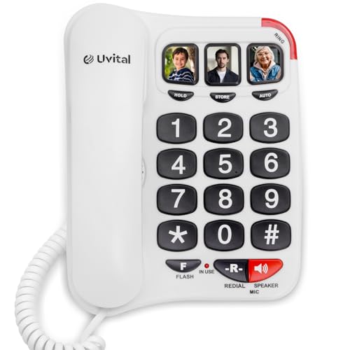 ​​​Big Button Telephone with Loud Volume, Uvital Speed Dialing Landline for Elderly, Support Adjustable Volume Loud for Hard of Hearing, Large Fonts Corded Phone