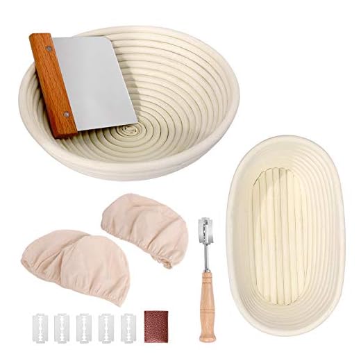 Bread Proofing Basket Set 9.6 Inch Oval and 10 Inch Round Natural Rattan Proofing Baskets with Bread Lame and Dough Scraper and Linen Liner Bread Making Tools for Professional and Home Bakers
