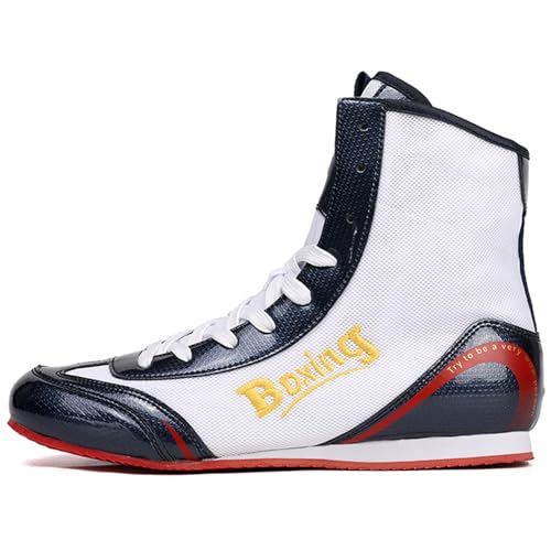 Hiuzylqx Scarpe Boxe Uomo, Pugilato Scarpe da Wrestling Professionali per Sollevamento Pesi, Bodybuilding Palestra e Stivali da Allenamento Sportivo,White Black,46 EU