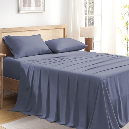 Image of Andency Bluish Grey King Sheets Set 100% Viscose Derived from Bamboo | Cooling Summer Sheets, Deep Pocket Up to 16 inch, Silky Soft Hotel Luxury Breathable Bedding Sheets & Pillowcases