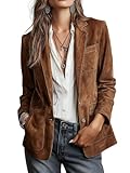 Women's Retro Faux Suede Leather Blazer, Notched Collar, Business Casual Coat, Work Dressy Style (Brown, Medium)