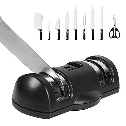 FAXIOAWA Aiguiseur de Couteaux Aiguiseur de Couteaux Professionnel Aiguiseur Manuel de Ciseaux avec Ventouse antidérapante Pierres à aiguiser de Cuisine Broyeur de Couteaux (Couleur : Noir)