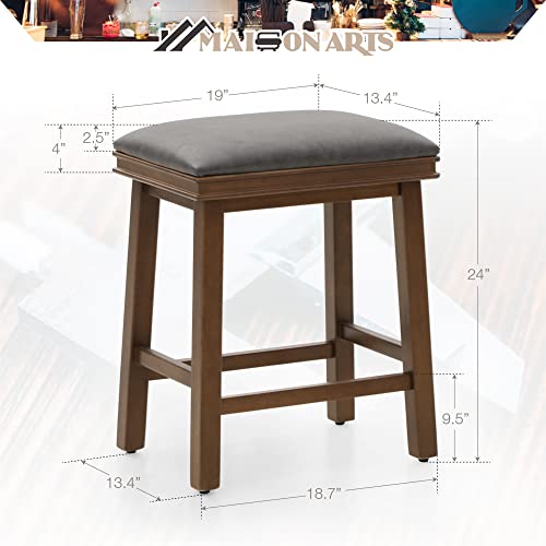 MAISON-ARTS-Bar-Stools-Set-of-2-Clearance-Counter-Height-for-Kitchen-Counter-Wood-Legs-with-Faux-Leather-Padded-Seat-Farmhouse-24in-Height-Barstools-for-34-38-Counter-Island-Upholstered-Stools-Grey MAISON ARTS Bar Stools Set of 2 Clearance Counter Height for Kitchen Counter Wood Legs with Faux Leather Padded Seat Farmhouse 24in Height Barstools for 34 38 Counter Island Upholstered Stools Grey