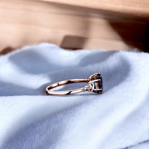 Alexandrite Engagement Ring for Women - Hexagon Cut Alexandrite with Amethyst Accents - Rose Gold Plated Celestial Moon & Star Ring - Vintage Handmade Jewelry Gift for Anniversary, Birthday, Wedding4