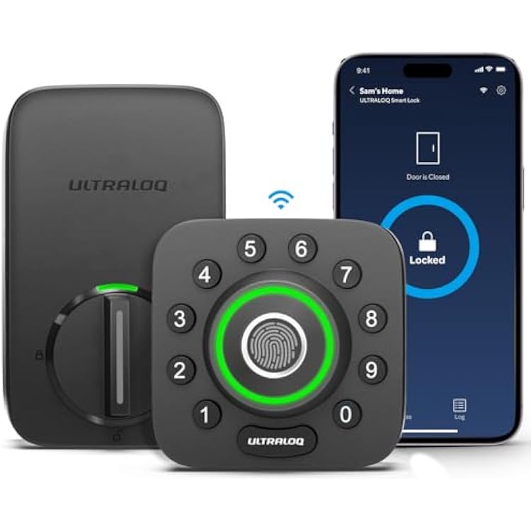 ULTRALOQ U-Bolt Pro WiFi Smart Lock with Door Sensor, Built in Wi-Fi Smart Deadbolt Lock for Front Door with Fingerprint ID, App Remote Control, Share Access, Auto Unlock, Auto Locking, Backlit Keypad
