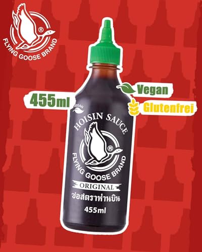 FLYING GOOSE Hoi Sin Sauce, pikant, grüne Kappe, kräftige Würzsauce aus Thailand, ideal für Fleischgerichte geeignet, 1 x 455 ml