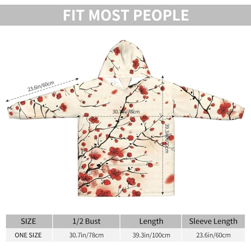 Couverture à capuche japonaise prune fleurie pour cocooning d'hiver