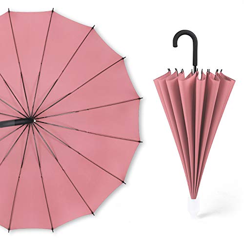 Leobtain Walk Windproof Umbrella Black Large 54 Inch Automatic Open for 2 Persons Stormproof for Unisex Classic Wooden Handle Lightweight Waterproof Durable Strong 16K Travel Golf