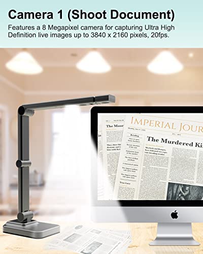 Vizolink 8Mp Document Camera & Webcam With Noise-Canceling Microphone, A3-Size Capture, Auto Focus, 3-Levels Adjustable Brightness, For Live Demo, Home Office, Remote Teaching #TOP2