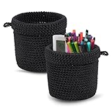 2 Stück Hängend Wandkorb Baumwollseil Korb, Aufbewahrungskorb mit Griff handgewebt Hängekorb Pflanzkorb Organizer für Pflanzen Küche Badezimmer Heimdekor,13 x 14cm (Schwarz)
