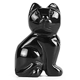 Artistone 2" Black Obsidian Crystal Cat Statue Hand Carved Healing Crystals Gemstone Cat Figurine An