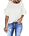 luvamia Women's Beige Casual 3/4 Tiered Bell Sleeve Crewneck Loose Tops Blouses Shirt Size M
