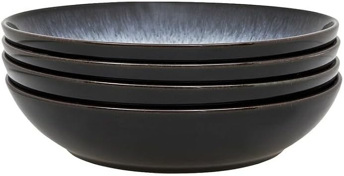 Denby - Halo Pasta Bowls Set Of 4 - Reactive Glaze Dishwasher Microwave Safe Crockery 1050ml - Black, Grey Ceramic Stoneware Tableware - Chip & Crack Resistant