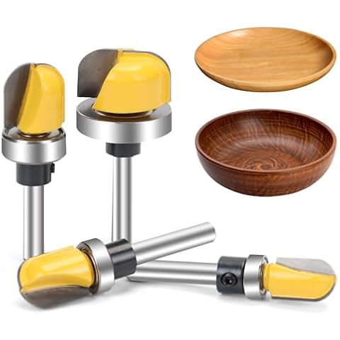 Yueqing Zhongji 4Pcs Carving Router Bits 1/4 Inch Shank Bowl and Tray Template Router Bit Set with Ball Bearing 1/2",3/4",3/5",1-1/8" Dish Carving Router Bits Wood Cutter Designed for woodworkers Cover