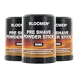 BLOCMEN Derma Rasurpuderstift 3x 60g für schonende Trockenrasur ohne Irritationen - Pre-Shave ohne Duft- & Farbstoffe für empfindliche Haut für Männer