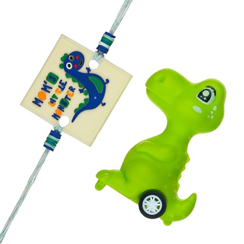Image of eCraftIndia Mom's Little Monsters Dinosaurs Rakhi for Kids with Best Bro Ever Fridge Magnet | Kids Rakhi for Brother Bhaiya Bhai | Dinosaur Gift | Roli Chawal Pack