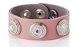 john baner jeanswear boyfriend  Echt Leder Armband Butt-On Altrosa Rosa Silber Drückknopfe Damen