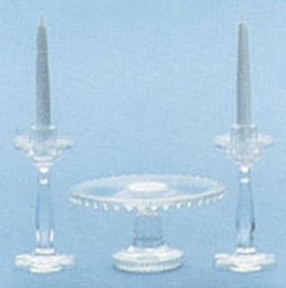Dollhouse Miniature Chrynsbon Clear Crystal Cake Plate and Candlesticks Mini Kit