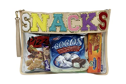 Image of HAIBOLAN Monogram Clear Stadium Purse Bag Chenille Letter Travel Patch Pouch Snack Makeup Wristlet