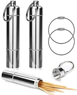 OOTSR Aluminum Toothpick Holder – Portable Toothpick Case with Wire Keychain Cable