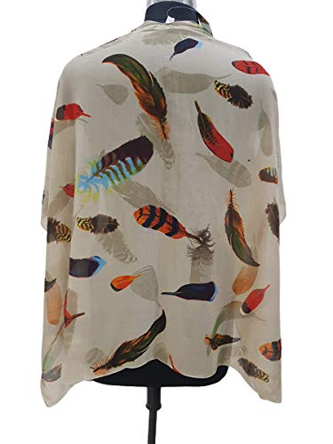 Elu Fall Kimonos For Women - Beach Coverup For Women Kimono Cardigan Poncho Ruanas With Animal & Bohemian Floral Print Women's Swimsuits And Plus Size Long Summer Beach Cover Up (Feather Taupe) #TOP3