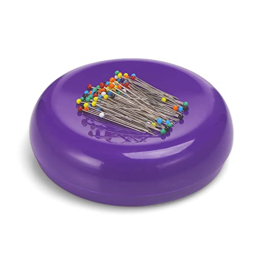 Hilltian Magnetic Pin Cushion with 100 Plastic Head Pins, Magnetic Pins Holder Pin Cushion for Sewing Quilting (Purple)