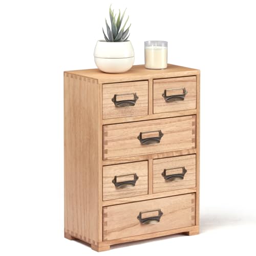 KIRIGEN Schreibtisch Schublade Schrank Storage Organizer 6 Schubladen Mini Chest mit Lable Holder Griffe für Home Office Desktop Organizer und Storage Natural