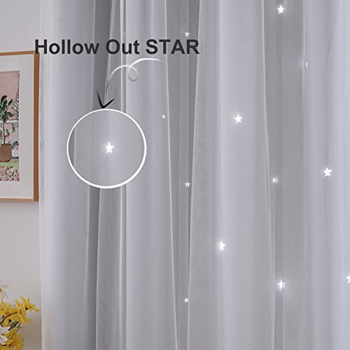 Indistar Star Cutout Kids Window Blackout Curtains For Girl Bedroom Window Room Darkening Curtains & Drapes Baby Nursery Curtains (2 Panel,52Wx63L Inch,Greyish White) #TOP4