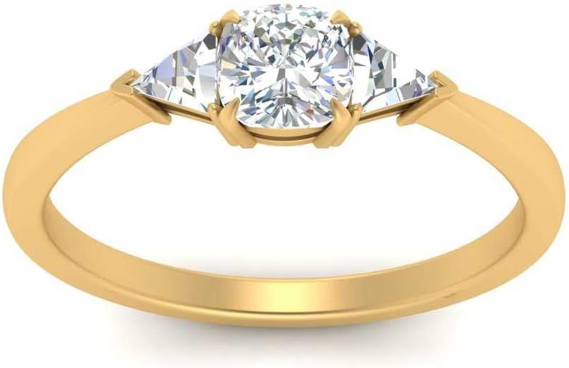 Choose Your Gemstone Trillion Cathedral Ring Yellow Gold Plated Cushion Shape 3 Stone Engagement Rings Everyday Jewelry Wedding Jewelry Handmade Gifts for Wife US Size 4 to 12