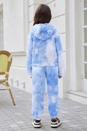 Image of Arshiner Girls 2 Piece Outfits Fuzzy Sweatsuits Hoodie and Sweatpant Sets | Fuzzy Sweatsuits Set,Fall Winter Tracksuit,Long Sleeve Bear Ear Hoodie,Sweatpant with Pcokets,Clothing Set