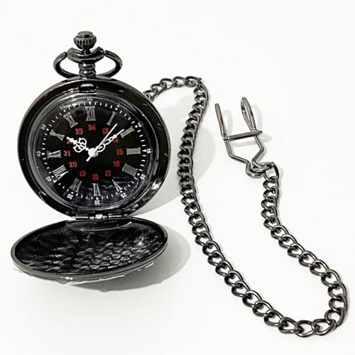 Relógio De Bolso Quartz Com Corrente Retro Algarismos Romanos Cor Preto