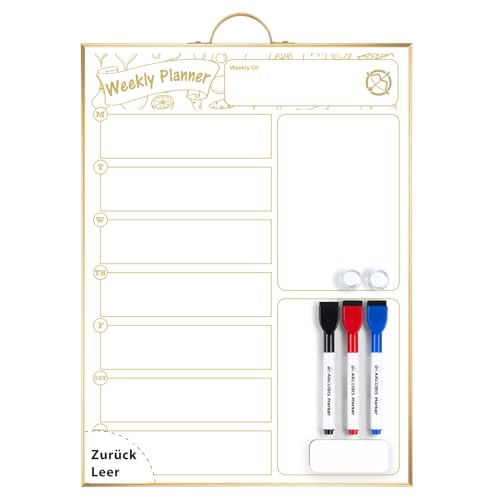 ARCOBIS Small Weekly Calendar Dry Erase Whiteboard for Wall, 40 x 30cm Magnetic Dry Erase Menu Board, Hanging Double-Sided White Board, Portable Board for List, Kitchen, Planning, Home, Meal Planner