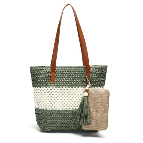 Bolso playero de paja tejido para mujer miniatura 1