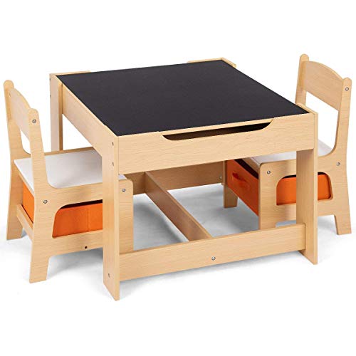 Costzon Kids Table And Chair Set, 3 In 1 Wooden Activity Table For Toddlers Arts, Crafts, Drawing, Reading, Playroom, Toddler Table And Chair Set W/ 2 In 1 Tabletop, Storage Space, Gift For Boy & Girl #TOP3