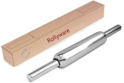 Image of Rollyware Premium 100% Stainless Steel Smooth Rolling Pin /Belan for Baking, Doughs, Breads, Chapati - Slim, Non Stick, Lightweight with Better Grip & Easy to Wash (Steel BELAN)