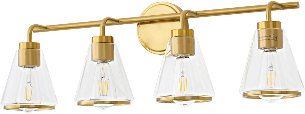 Gold Vanity Light 4 Light Bathroom Vanity Light Fixtures Over Mirror with Clear Glass Shade, 30 Inch Lights for Bathroom Modern Wall Sconce Lighting (Exclude E26 Bulb)