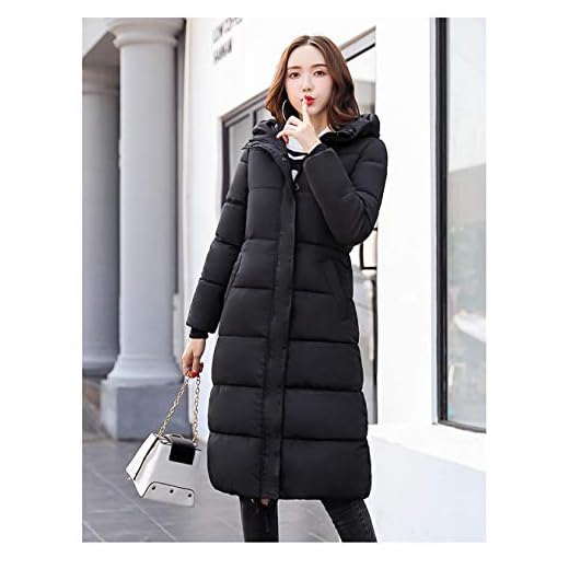 ZTCoats dunkappa dam, vinter svart under lång slim'S bomull jacka dam huva vadderad kappa jacka över knät kappa kvinnlig snö överkläder – M