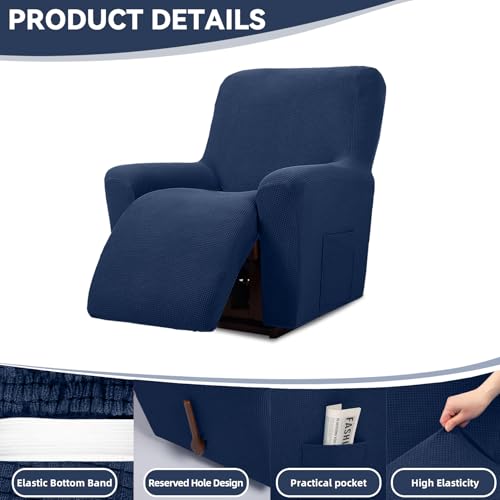 Cupuamon Recliner Chair Covers,Lazy Boy Recliner Covers Stretch Reclining Covers 1 Piece Furniture Protector with Elastic Bottom for Dog,Kids-Navy - Image 5