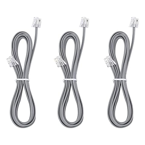 LanSenSu Telephone landline Extension Cord Cable Cord with Standard RJ-11 6P4C Plug (6Ft-3Pack-Silver, Silver) Cover