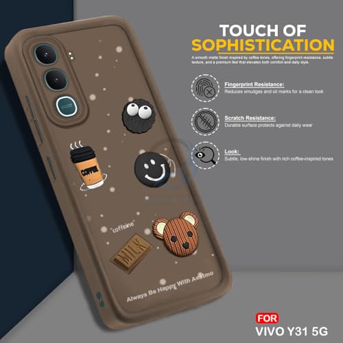 Image of AESTMO Back Case Cover for Vivo Y31 5G Cover | Cute Fun Cartoon 3D Ball | Coffee Silicone Case | Full Body Protection | Camera Protection Back Cover for Vivo Y31 5G (Brown)