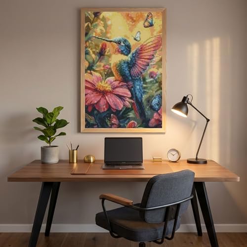 Image of MYBISYMQQ Hummingbird Cross Stitch Kits for Adults,Stamped Cross Stitch Kits for Beginner,DIY Needlepoint Embroidery Patterns Kits Embroidery Patterns for Home Wall Decor 15.7x11.8 inches