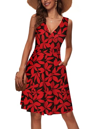 Image of GUBERRY Womens Wrap V Neck Sleeveless Sundress Summer Flare Tank Dress with Pockets