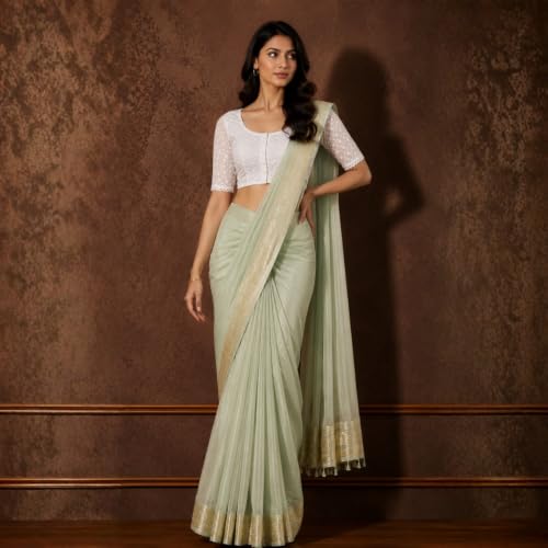Image of Studio Shringaar Women's Cotton Half Sleeves Chikankari Saree Blouse