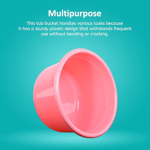 Image of Kuber Industries 2 Pcs Bath Tub 25 Ltr Plastic For Home, Washroom & Kitchen | Lightweight & Multipurpose Washing Tub - Suitable For Laundry And Cleaning | Pink