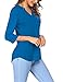 Summer Tops for Women Casual 3/4 Sleeve V Neck Cotton Solid Color Fashion Shirts Blouses Blue