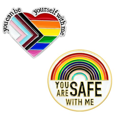 Nanafast LGBTQ Pride Pins You are Safe with Me Rainbow Pride Lapel Pin Brooch Badge Gay Pride Flag Pin for Pride Month Parades Events Pride Accessories for Clothes Bags and Hats-2Pcs