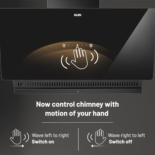 Image of Glen 75 cm 1600 m /hr BLDC Slant Kitchen Chimney |Intelligent Auto Clean |Wider Suction Area|(Hood Play 75,Touch & Gesture Control,Black) 1year comprehensive & 7 Year on motor (75)